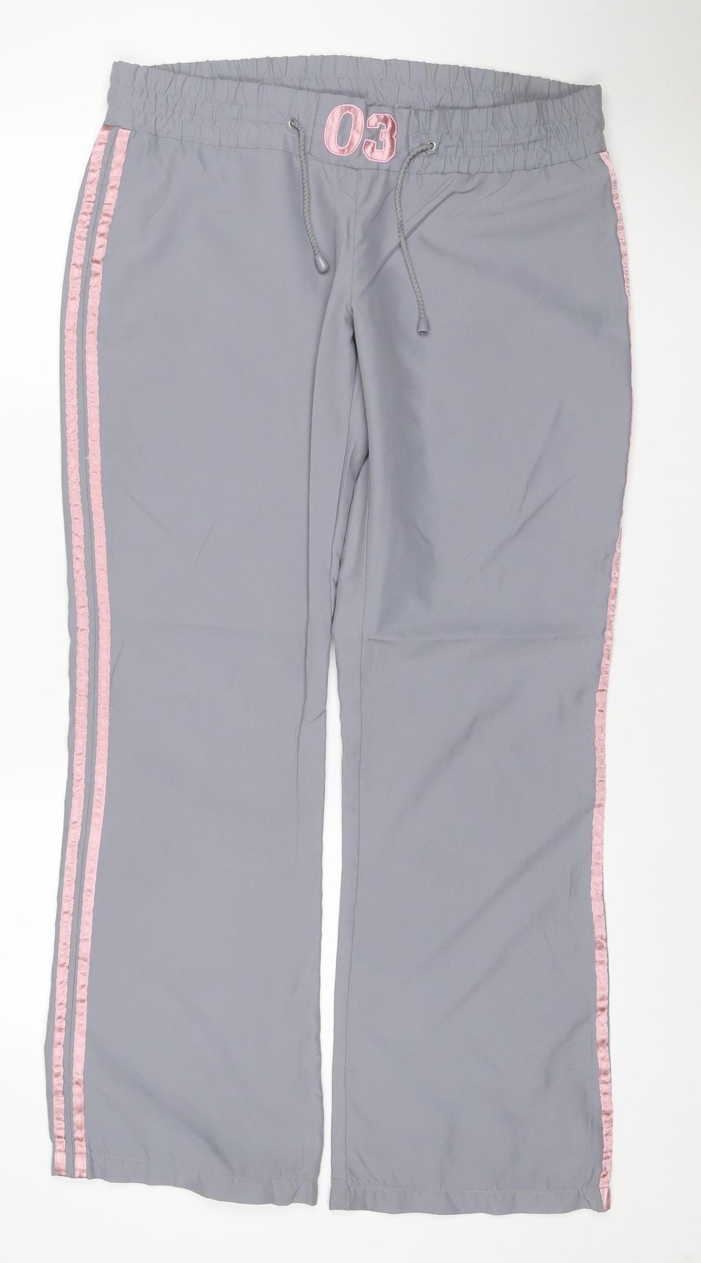 Active Women’s Grey Pink Side Stripe Track Pants UK 12 Drawstring