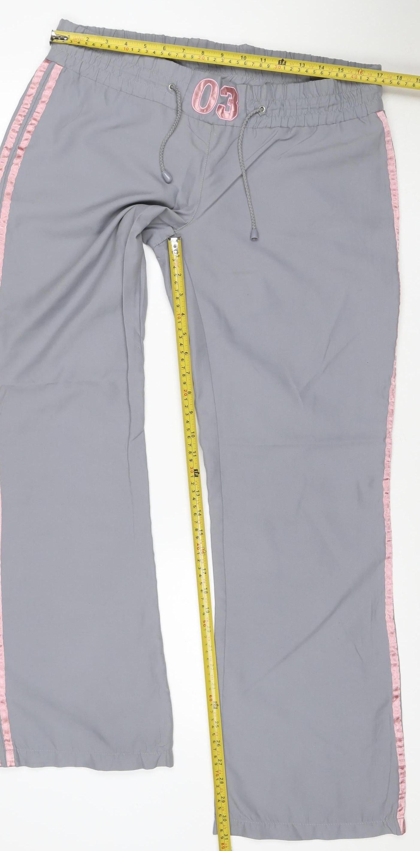 Active Women’s Grey Pink Side Stripe Track Pants UK 12 Drawstring