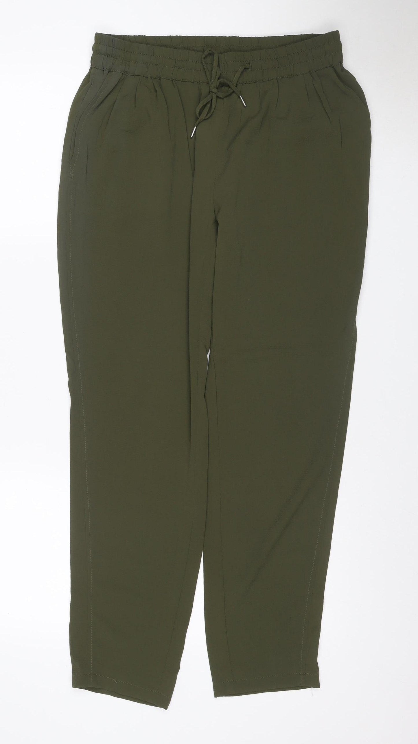 Mango Women Green UK 10 Cropped Drawstring Relaxed Trousers