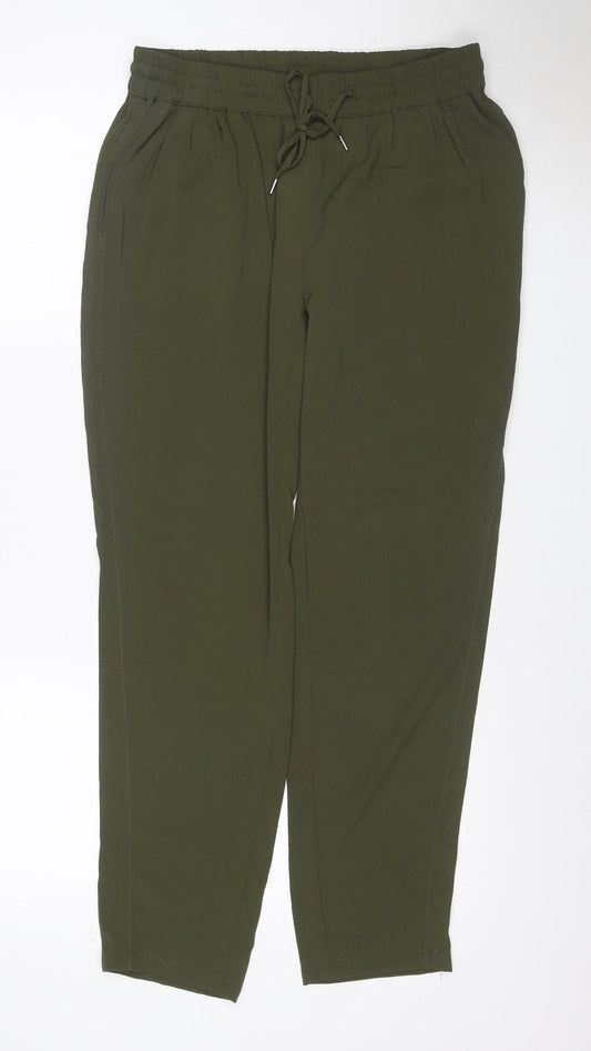 Mango Women Green UK 10 Cropped Drawstring Relaxed Trousers