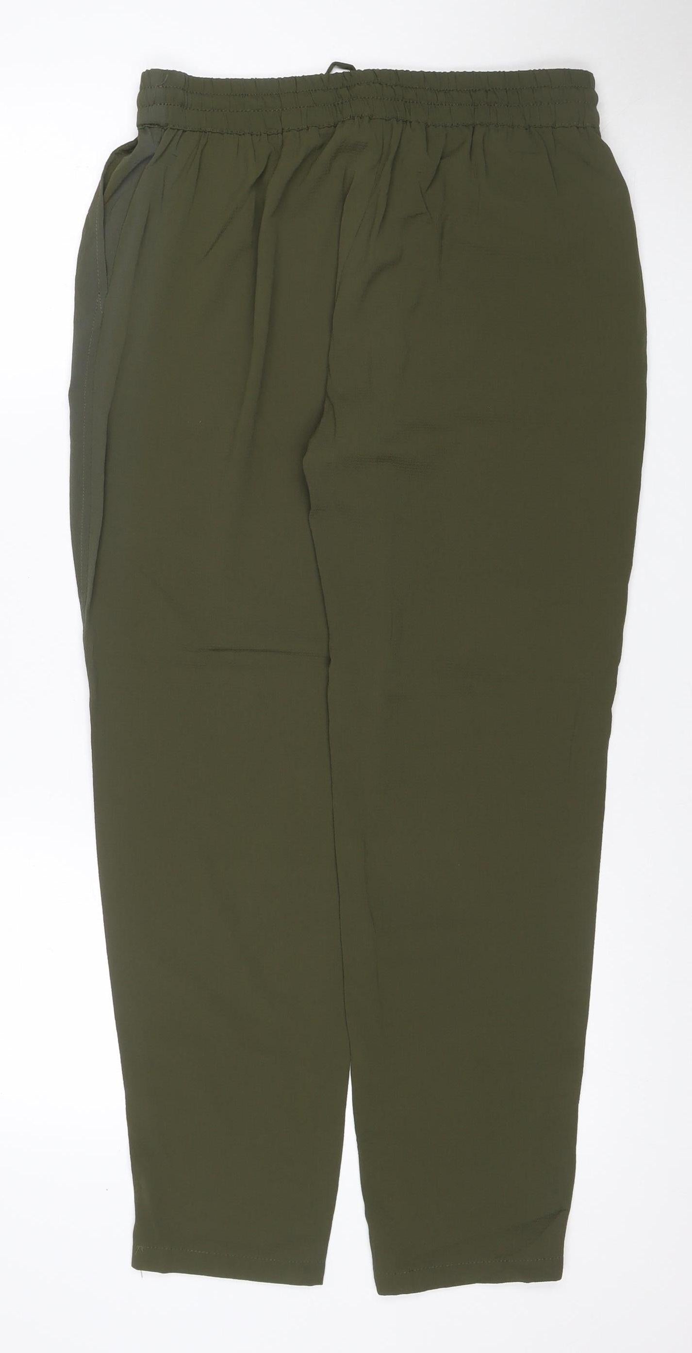 Mango Women Green UK 10 Cropped Drawstring Relaxed Trousers