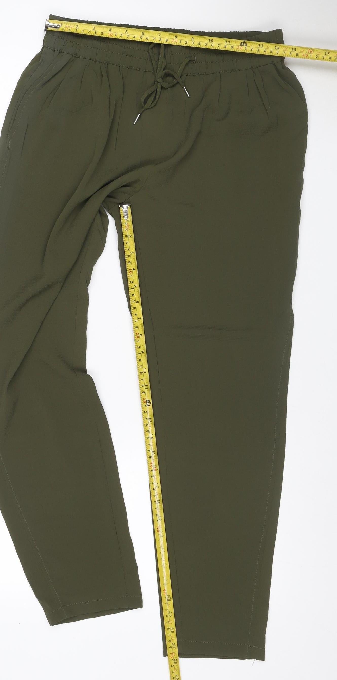 Mango Women Green UK 10 Cropped Drawstring Relaxed Trousers