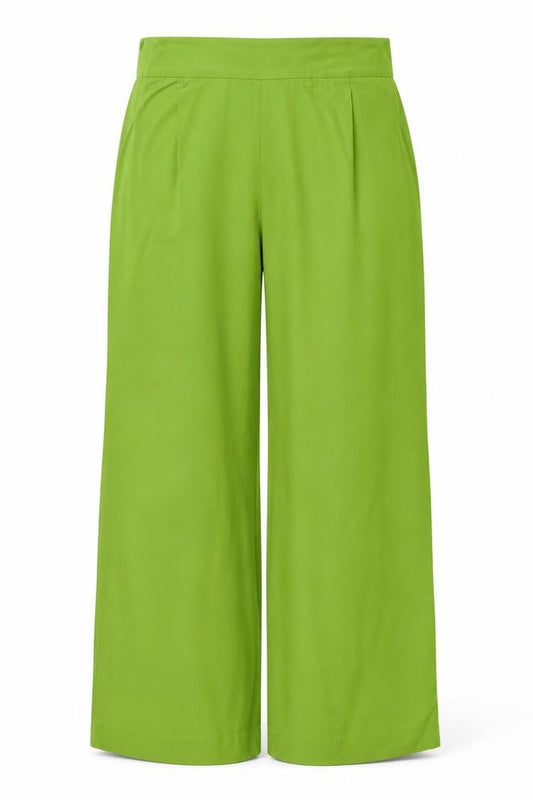 Front view of Zara Women Green L Wide-Leg Lightweight Viscose Lyocell Trousers