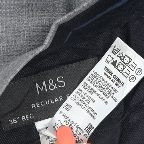 Marks and Spencer Men's Grey 36 Regular Fit Flat Front Dress Trousers