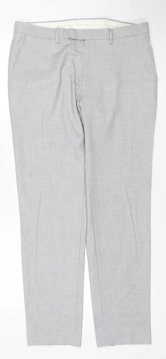 Marks & Spencer Men Grey 34 Regular Skinny Dress Trousers Stretch