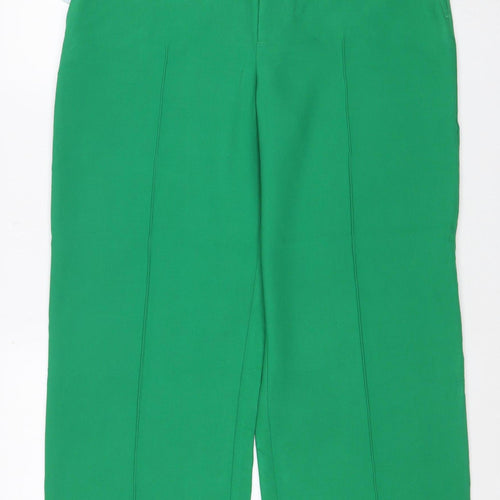 Zara Women Green Wide-Leg Tailored Trousers Size L