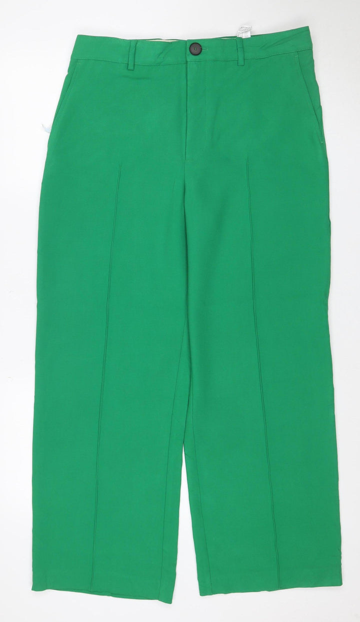 Zara Women Green Wide-Leg Tailored Trousers Size L