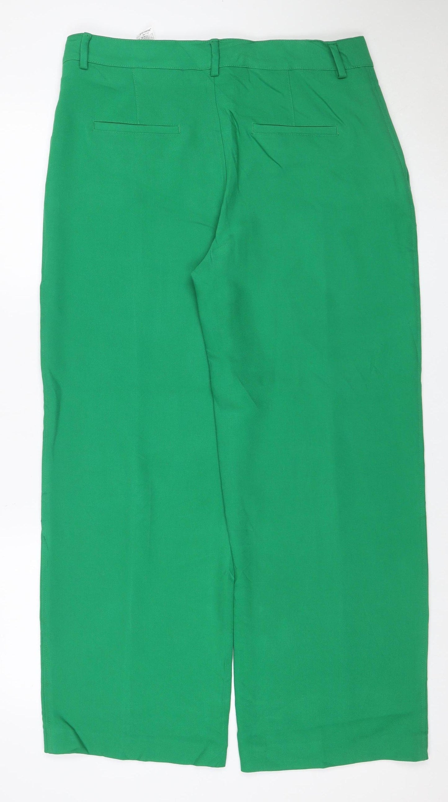 Zara Women Green Wide-Leg Tailored Trousers Size L