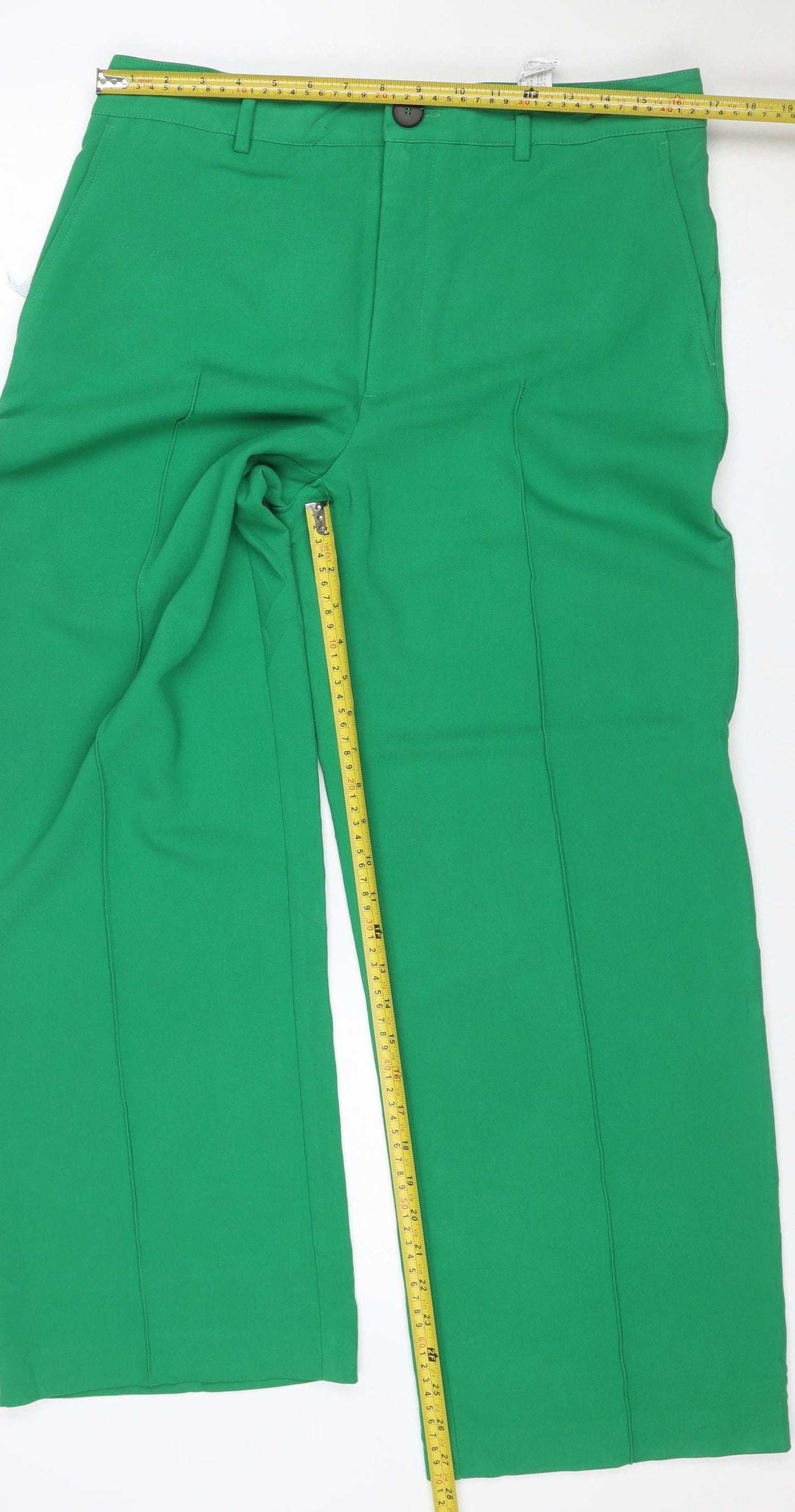 Zara Women Green Wide-Leg Tailored Trousers Size L