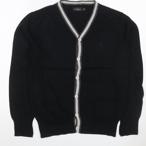 Jeff Banks Men Black M Merino Wool V-Neck Button Cardigan