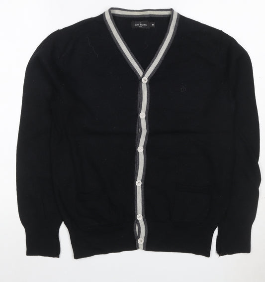 Jeff Banks Men Black M Merino Wool V-Neck Button Cardigan