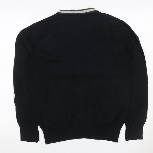 Jeff Banks Men Black M Merino Wool V-Neck Button Cardigan