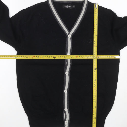 Jeff Banks Men Black M Merino Wool V-Neck Button Cardigan