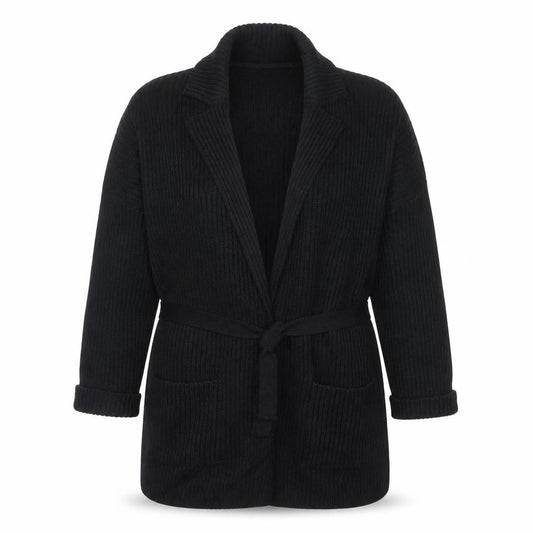 Marks & Spencer Women Black UK 14 Belted Chunky Knit Cardigan