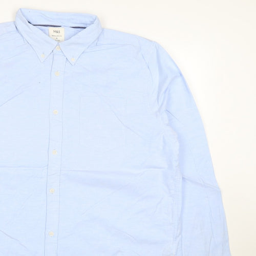 Marks & Spencer Men Blue XL Regular Fit Button-Down Long Sleeve Shirt