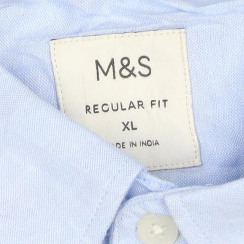 Marks & Spencer Men Blue XL Regular Fit Button-Down Long Sleeve Shirt