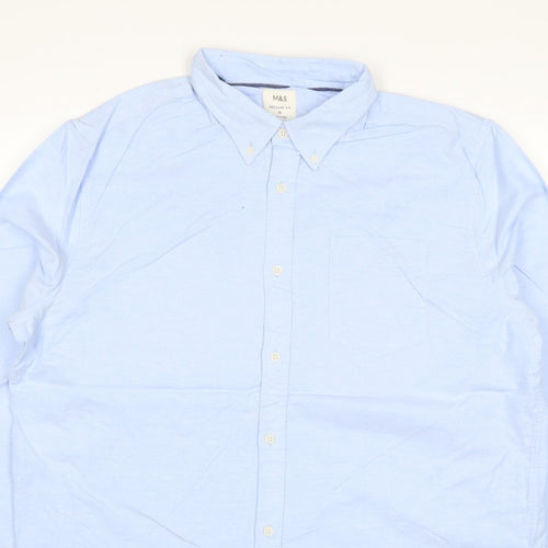Marks & Spencer Men Blue XL Regular Fit Button-Down Long Sleeve Shirt
