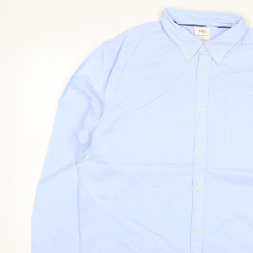 Marks & Spencer Men Blue XL Regular Fit Button-Down Long Sleeve Shirt