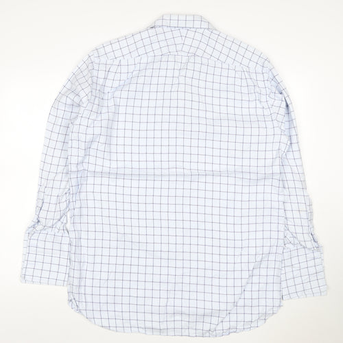 Austin Reed Men White Blue Check Cotton Shirt 16R Regular Long Sleeve