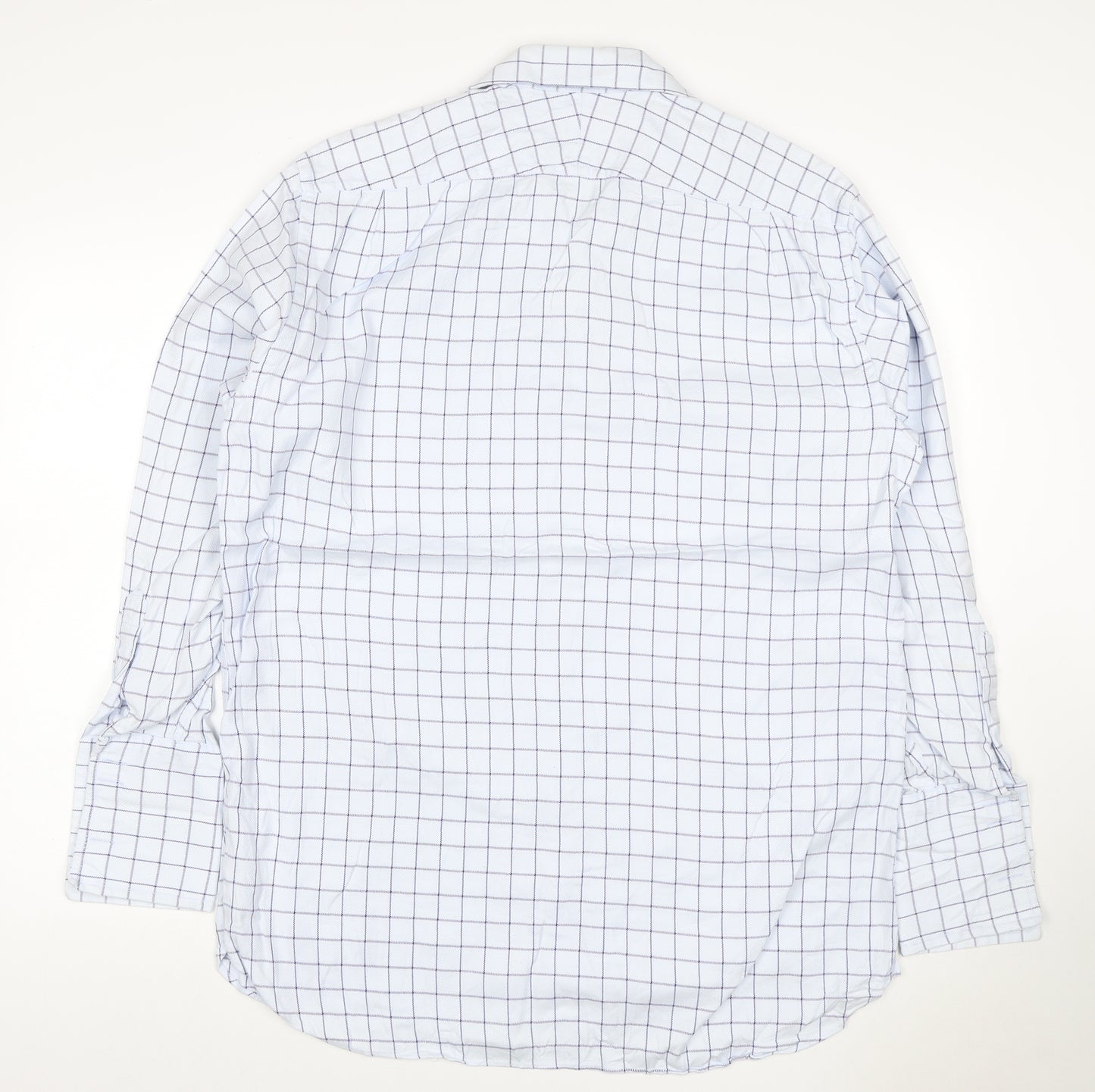 Austin Reed Men White Blue Check Cotton Shirt 16R Regular Long Sleeve