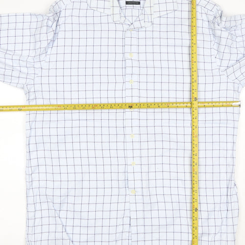 Austin Reed Men White Blue Check Cotton Shirt 16R Regular Long Sleeve