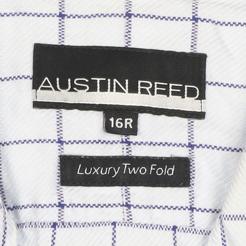 Austin Reed Men White Blue Check Cotton Shirt 16R Regular Long Sleeve