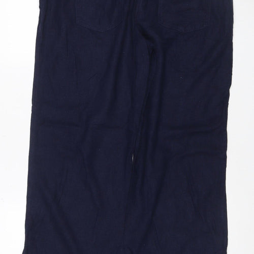 Next Women’s Blue Linen Viscose Drawstring Trousers UK 14 Pockets