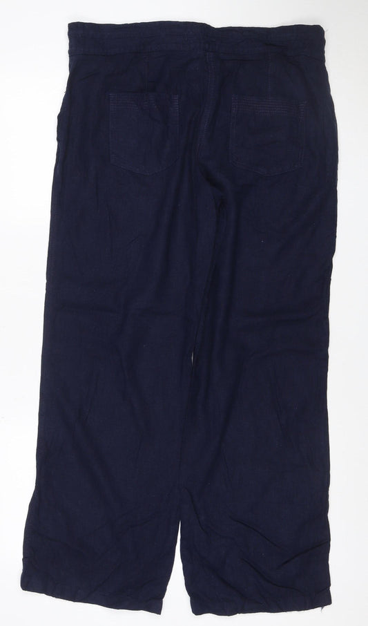 Next Women’s Blue Linen Viscose Drawstring Trousers UK 14 Pockets