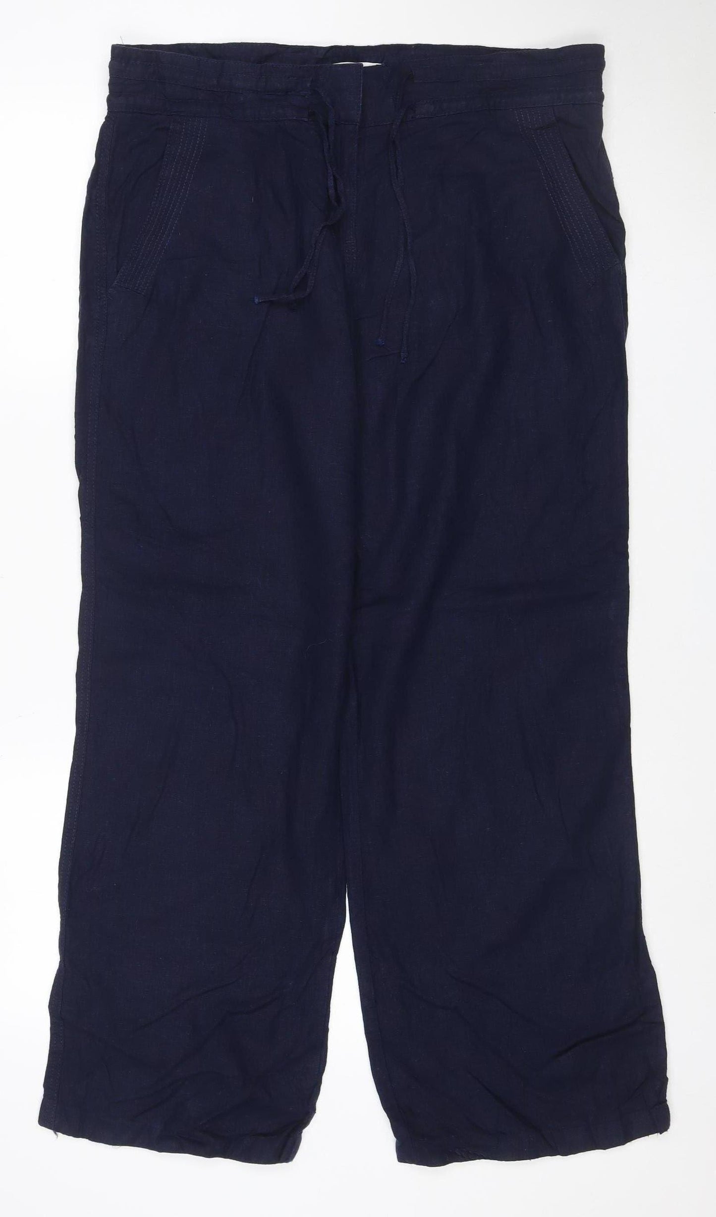 Next Women’s Blue Linen Viscose Drawstring Trousers UK 14 Pockets