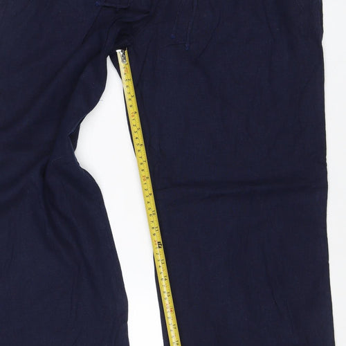 Next Women’s Blue Linen Viscose Drawstring Trousers UK 14 Pockets