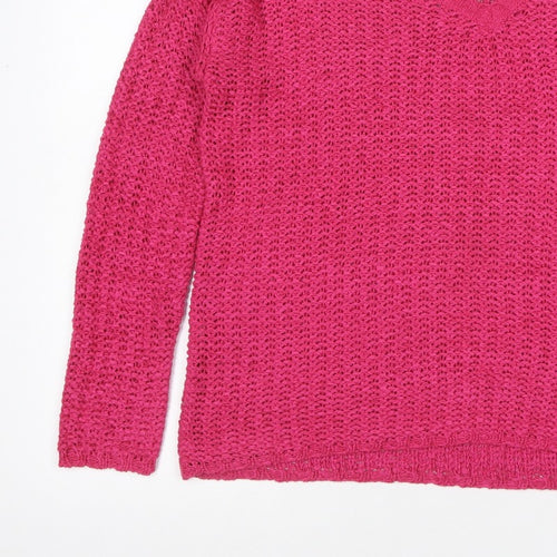Mango Women’s Pink Size S V-Neck Open Knit Pullover Jumper