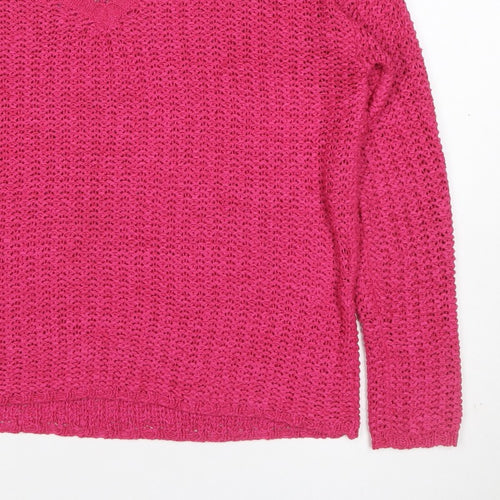 Mango Women’s Pink Size S V-Neck Open Knit Pullover Jumper