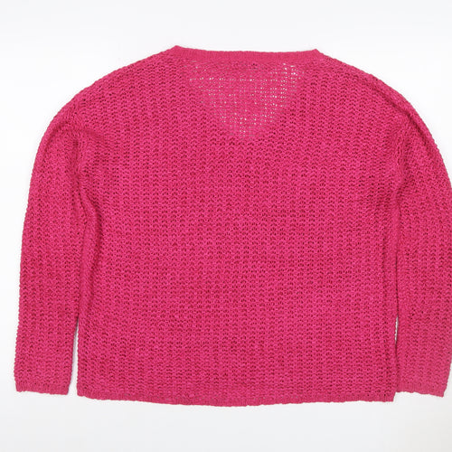 Mango Women’s Pink Size S V-Neck Open Knit Pullover Jumper