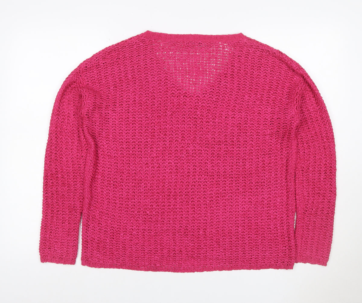 Mango Women’s Pink Size S V-Neck Open Knit Pullover Jumper