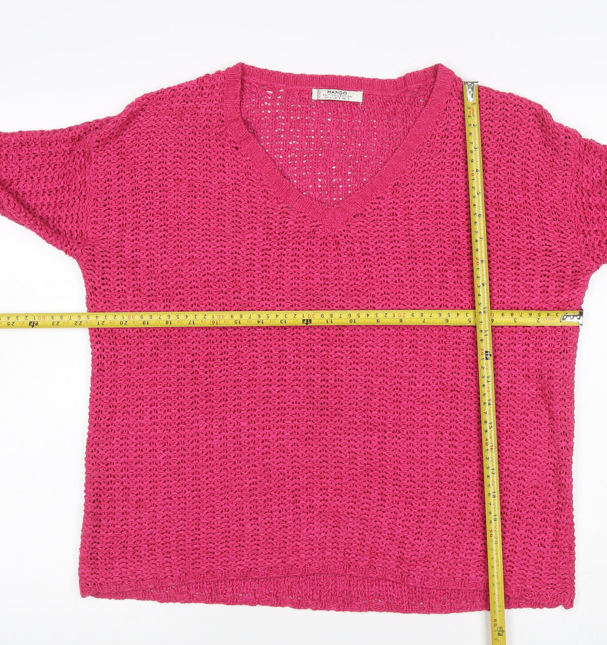 Mango Women’s Pink Size S V-Neck Open Knit Pullover Jumper