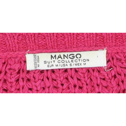 Mango Women’s Pink Size S V-Neck Open Knit Pullover Jumper