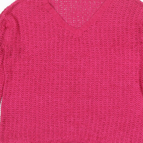 Mango Women’s Pink Size S V-Neck Open Knit Pullover Jumper