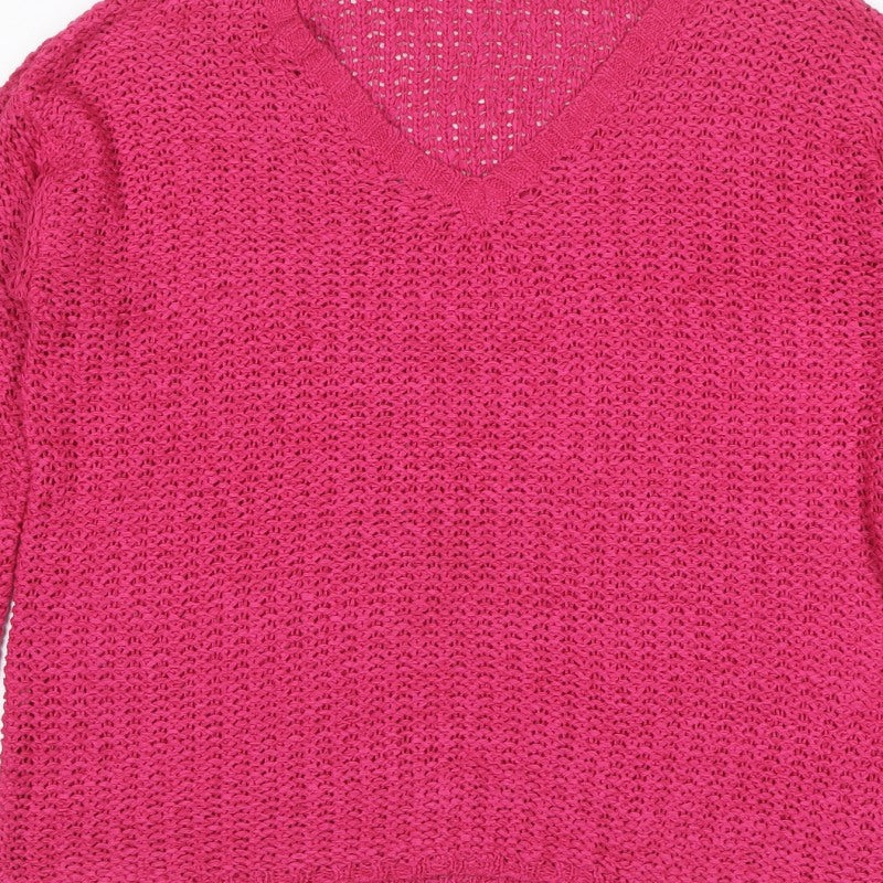Mango Women’s Pink Size S V-Neck Open Knit Pullover Jumper