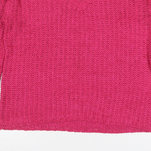 Mango Women’s Pink Size S V-Neck Open Knit Pullover Jumper