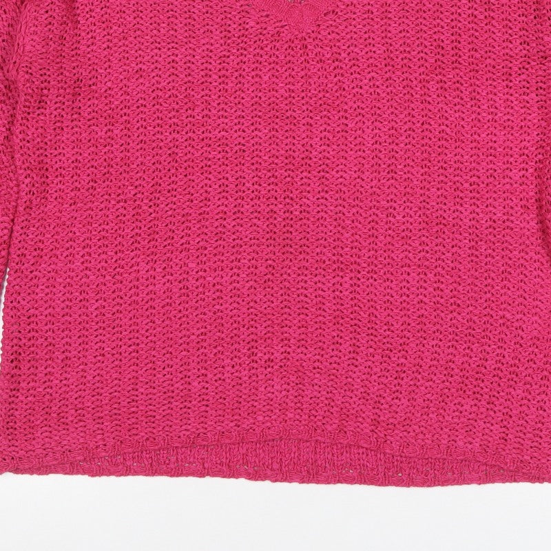 Mango Women’s Pink Size S V-Neck Open Knit Pullover Jumper