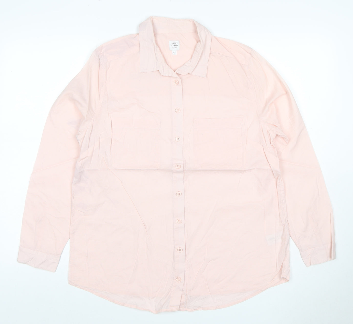 John Lewis Women Pink UK 12 Cotton Collared Button-Up Shirt Pockets