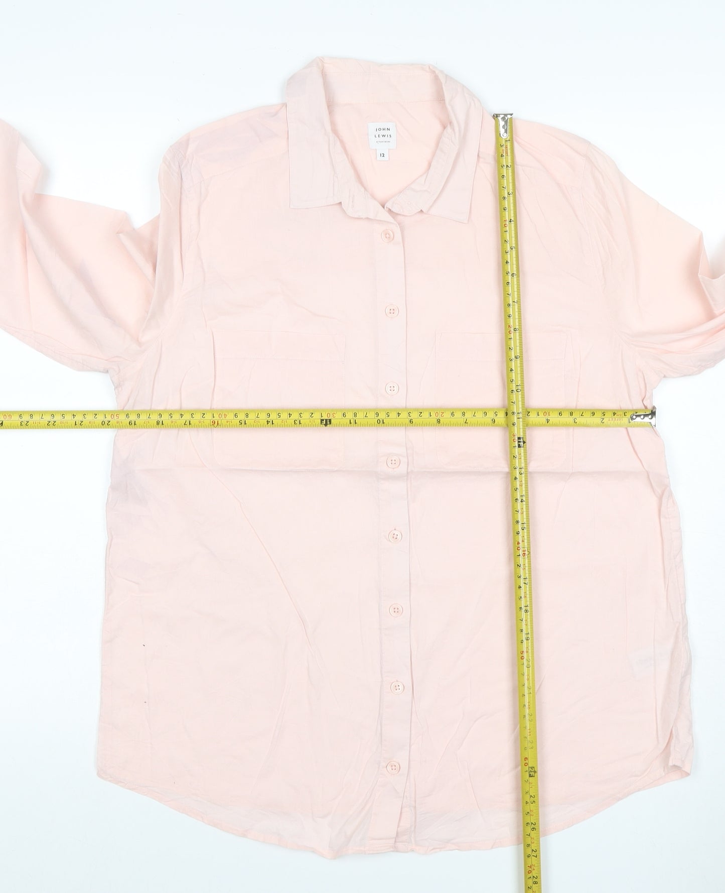John Lewis Women Pink UK 12 Cotton Collared Button-Up Shirt Pockets