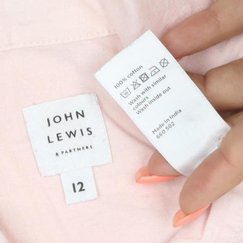 John Lewis Women Pink UK 12 Cotton Collared Button-Up Shirt Pockets