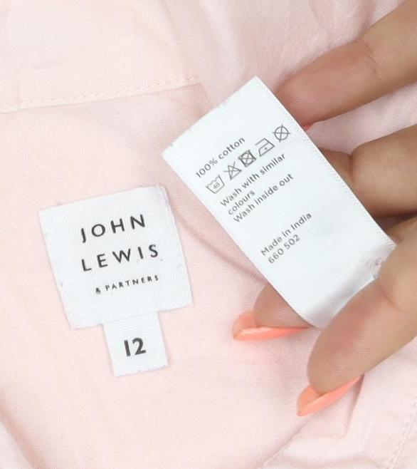 John Lewis Women Pink UK 12 Cotton Collared Button-Up Shirt Pockets