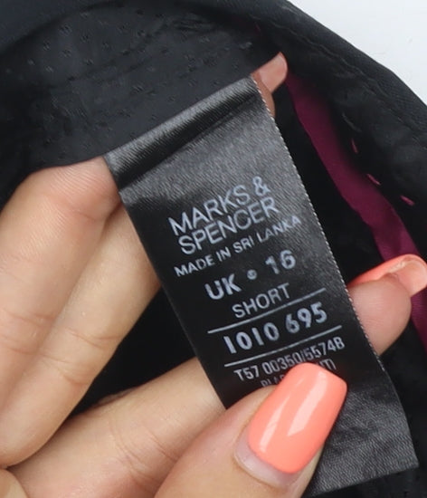 Marks & Spencer Women Black Size 16 Short Stretch Zip Pocket Trousers