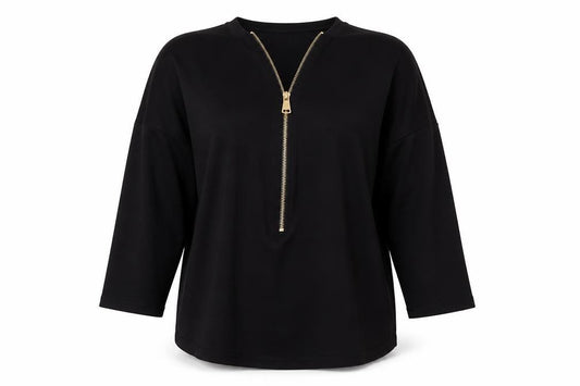 Apricot Women's Black Size 10 Long Sleeve Half Zip Tunic Top