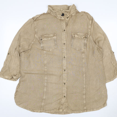 Kass Women’s Beige Size 18 Viscose Roll Tab Tunic Shirt