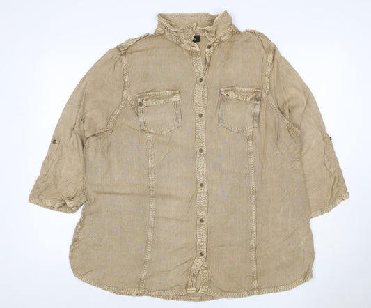 Kass Women’s Beige Size 18 Viscose Roll Tab Tunic Shirt
