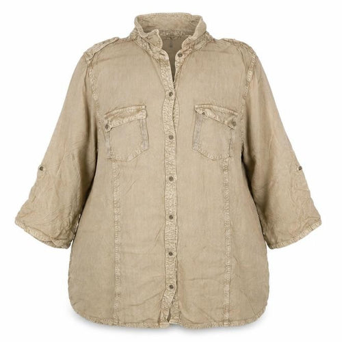 Kass Women’s Beige Size 18 Viscose Roll Tab Tunic Shirt