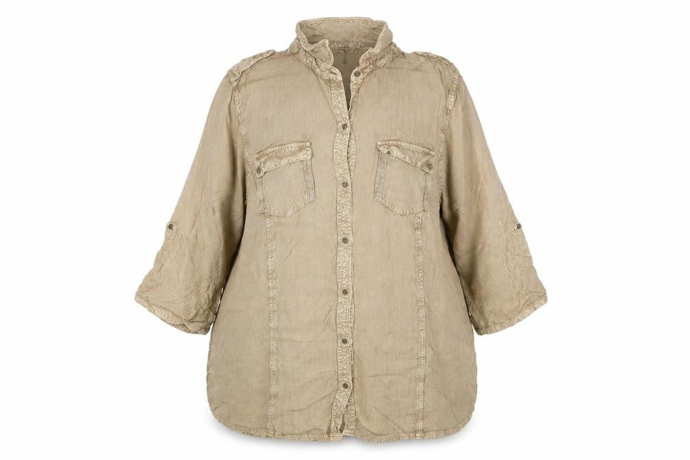 Kass Women’s Beige Size 18 Viscose Roll Tab Tunic Shirt